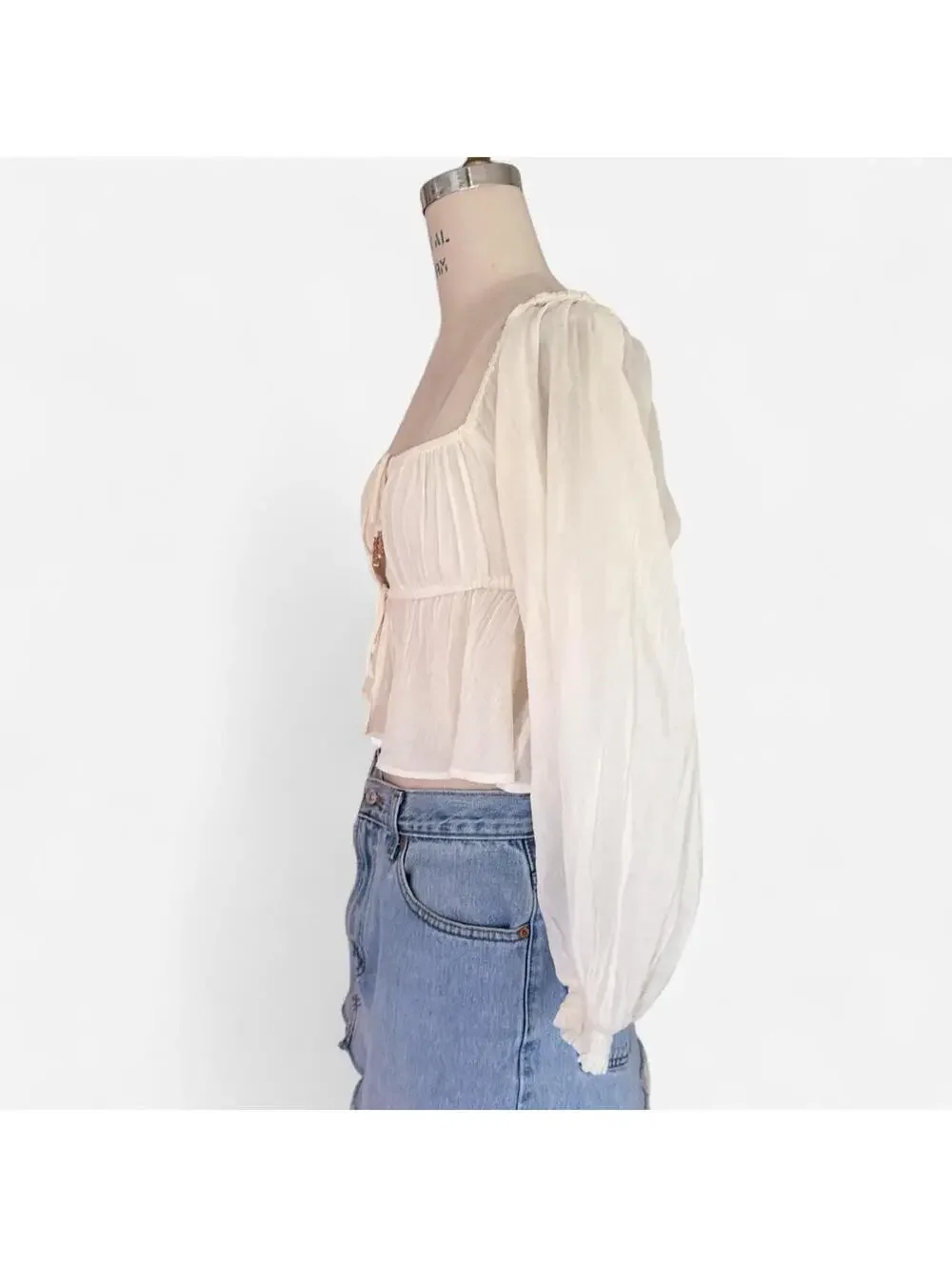 Free People Gauze Square Neck Peplum Blouse in Cream